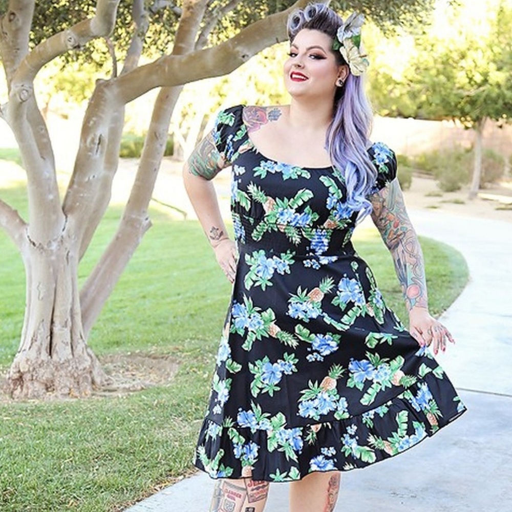 BRAND NEW tropical pinup dress black floral